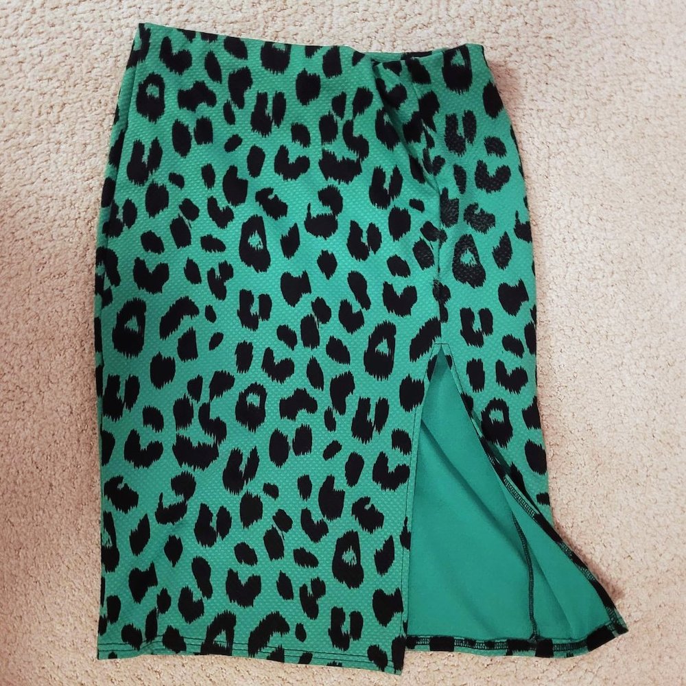 Green Leopard Print Pencil Skirt